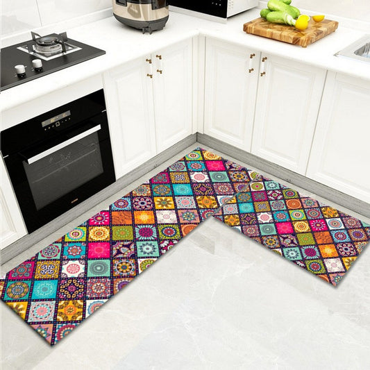 2Pcs Bohemian Kitchen Rugs Non Slip Floor Mat Door Carpet Style B