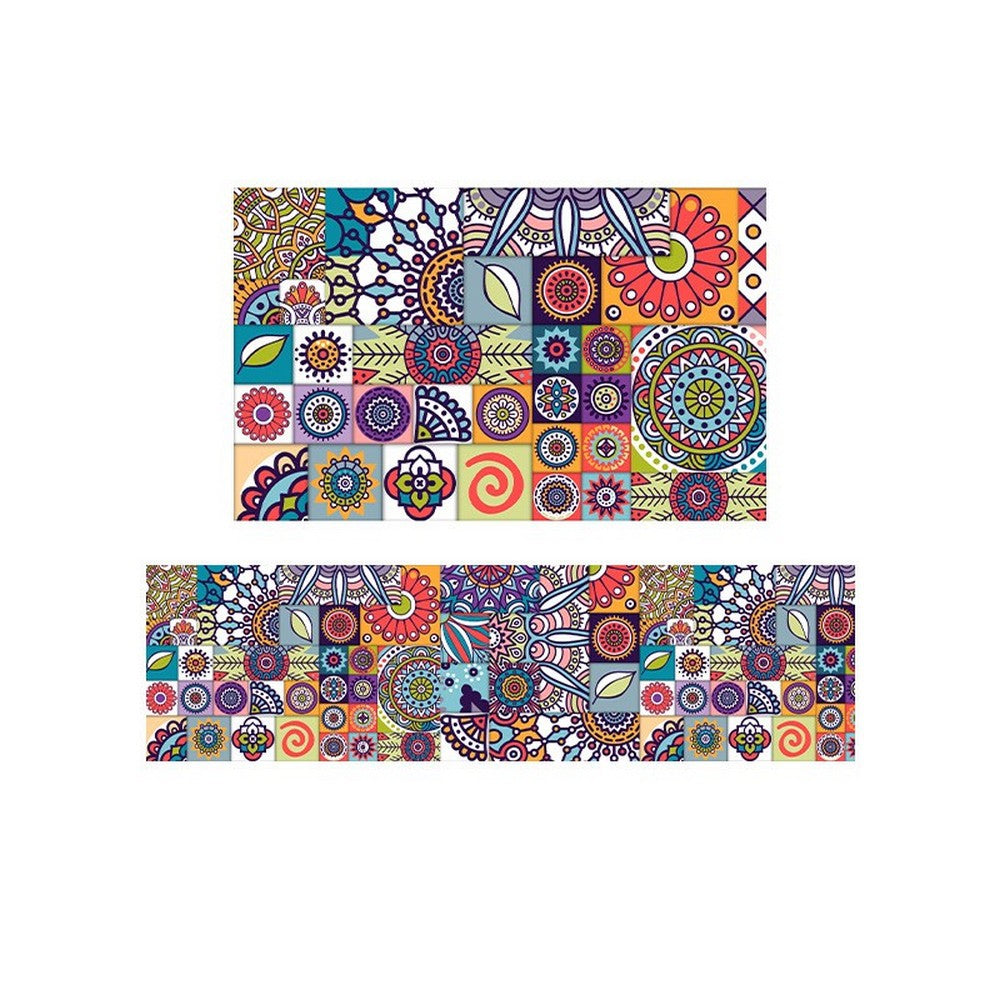 2Pcs Bohemian Kitchen Rugs Non Slip Floor Mat Door Carpet Style C