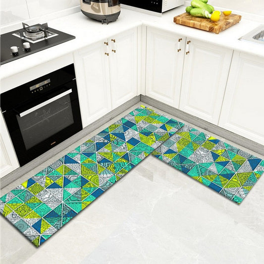 2Pcs Bohemian Kitchen Rugs Non Slip Floor Mat Door Carpet Style D