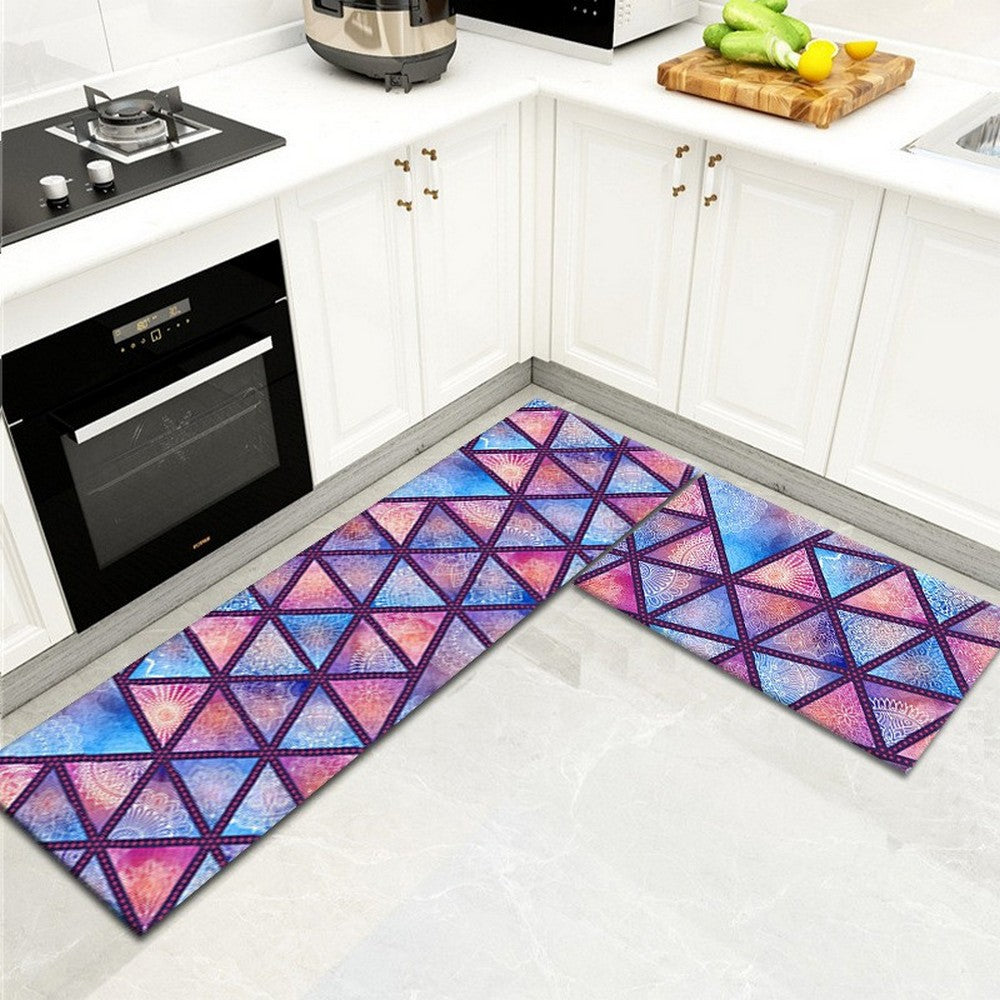 2Pcs Bohemian Kitchen Rugs Non Slip Floor Mat Door Carpet Style E