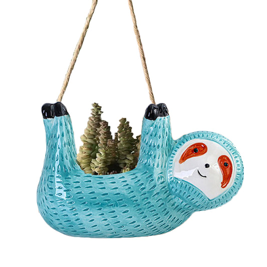 22cm Sloth Hanging Planter Sloth Flower Pot Succulent Pot Garden Decor Blue