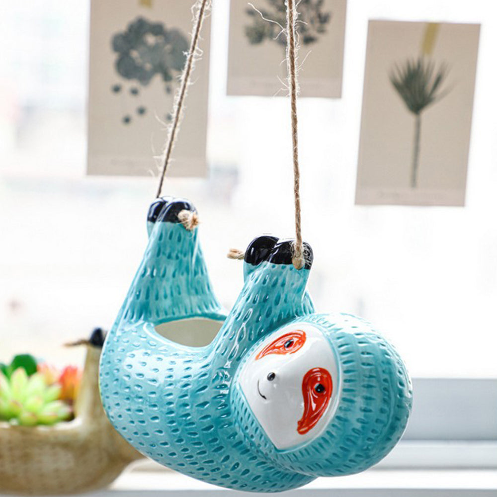 17cm Sloth Hanging Planter Sloth Flower Pot Succulent Pot Garden Decor Blue