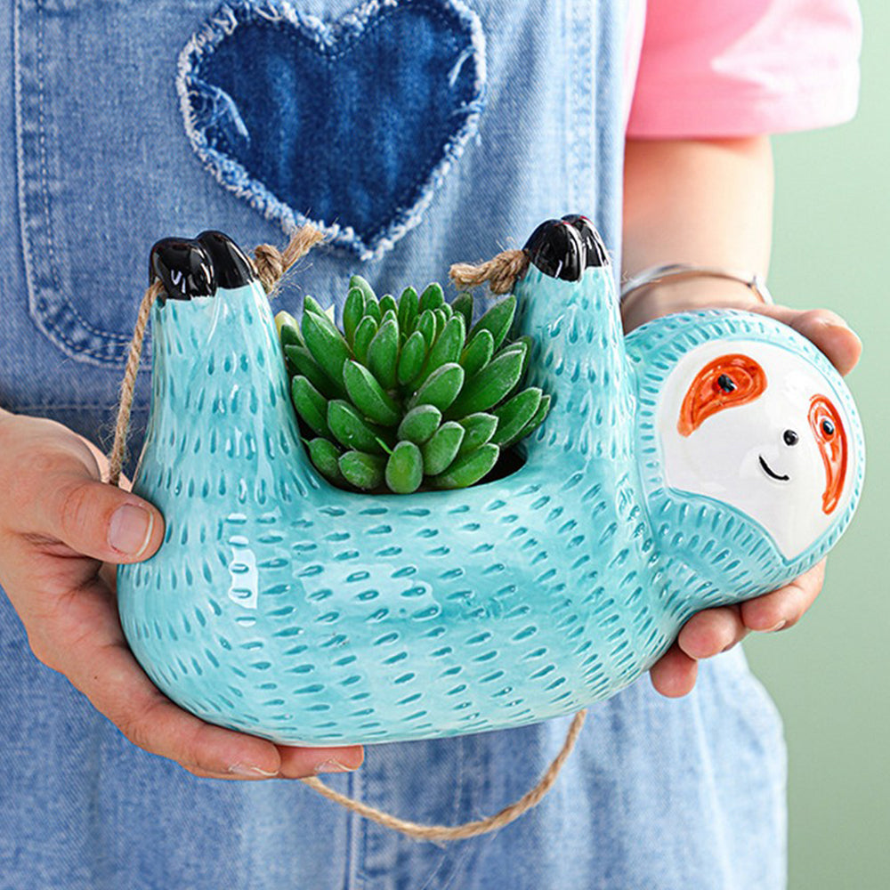 17cm Sloth Hanging Planter Sloth Flower Pot Succulent Pot Garden Decor Blue