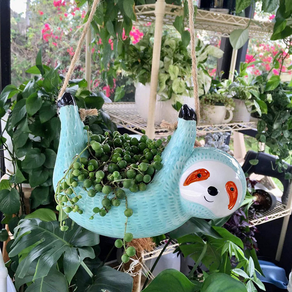 22cm Sloth Hanging Planter Sloth Flower Pot Succulent Pot Garden Decor Blue