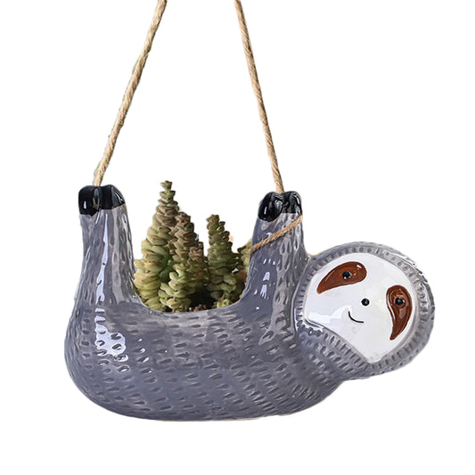 22cm Sloth Hanging Planter Sloth Flower Pot Succulent Pot Garden Decor Grey