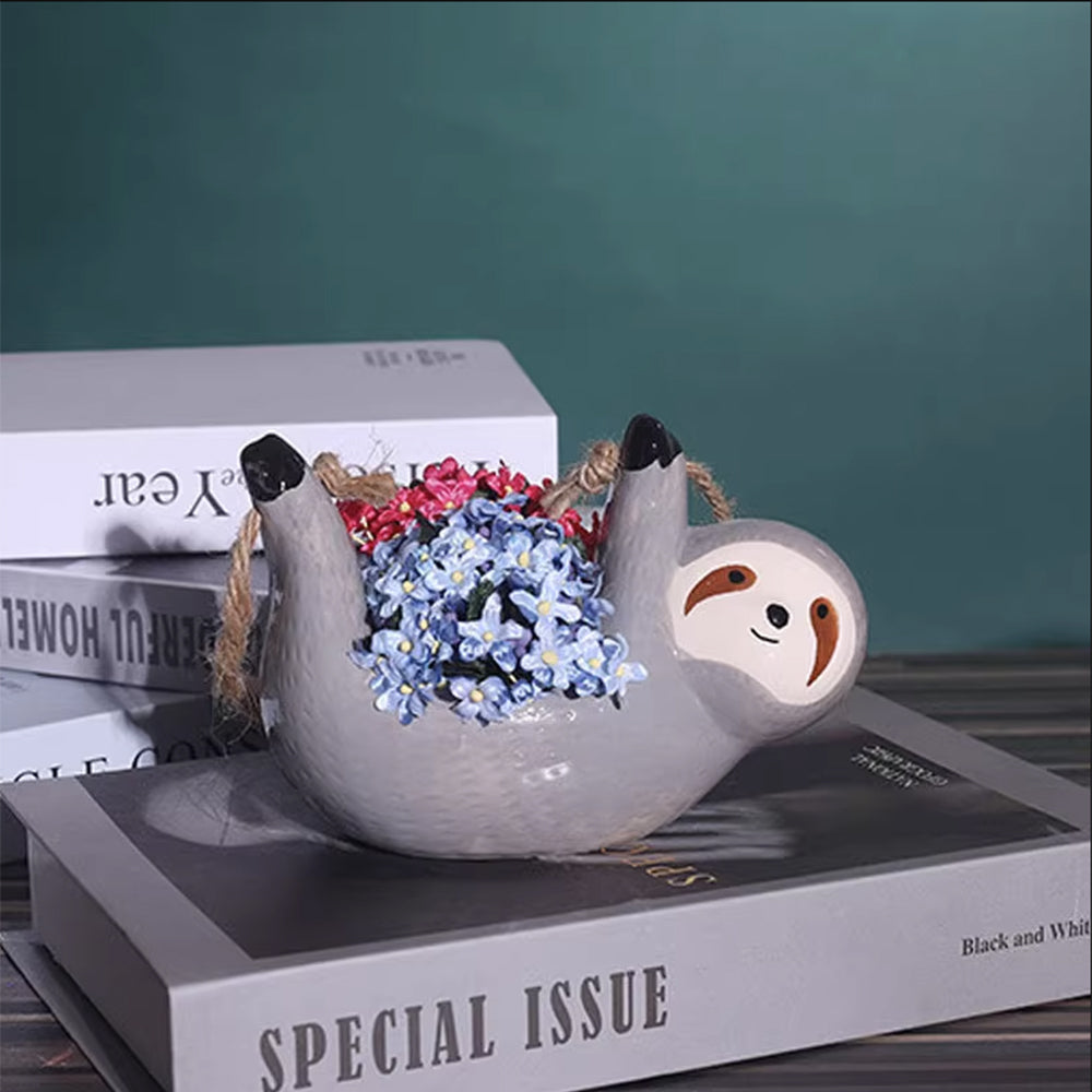 17cm Sloth Hanging Planter Sloth Flower Pot Succulent Pot Garden Decor Grey