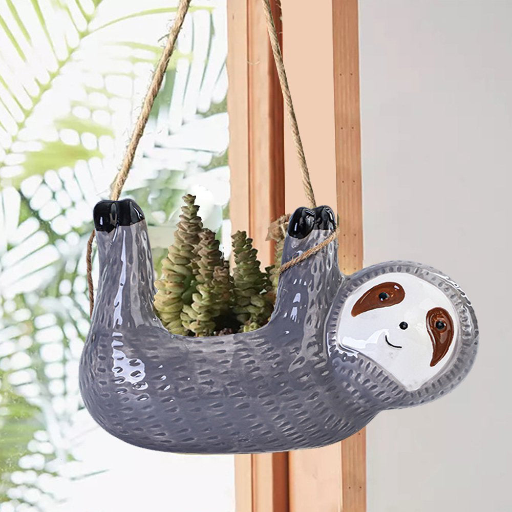 22cm Sloth Hanging Planter Sloth Flower Pot Succulent Pot Garden Decor Grey