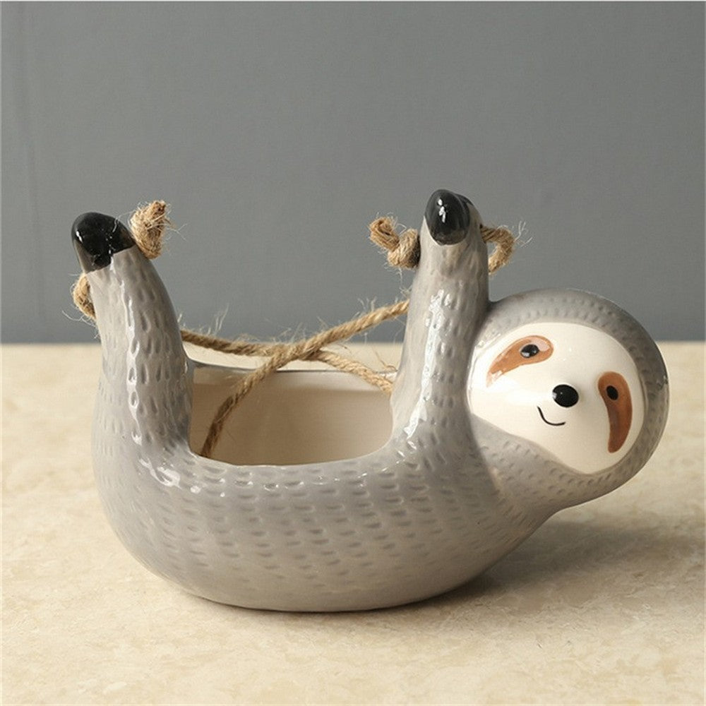 17cm Sloth Hanging Planter Sloth Flower Pot Succulent Pot Garden Decor Grey