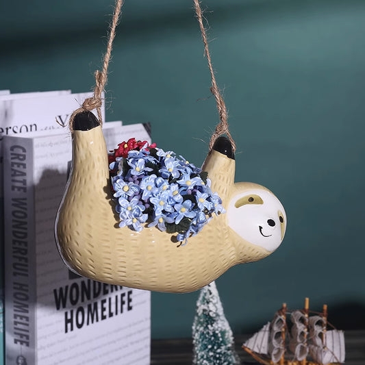 17cm Sloth Hanging Planter Sloth Flower Pot Succulent Pot Garden Decor Khaki