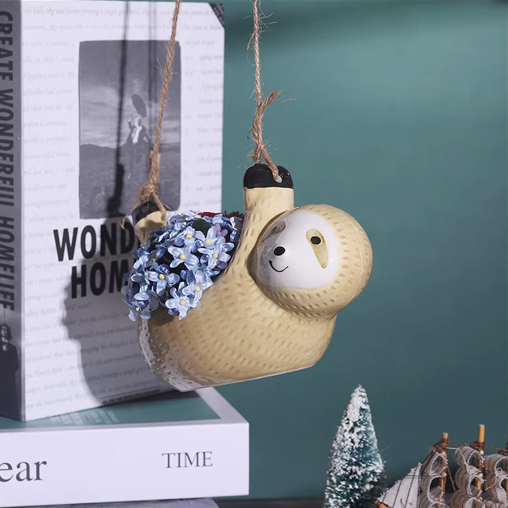 22cm Sloth Hanging Planter Sloth Flower Pot Succulent Pot Garden Decor Khaki