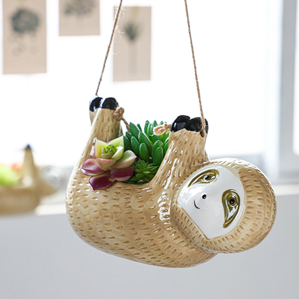 22cm Sloth Hanging Planter Sloth Flower Pot Succulent Pot Garden Decor Khaki