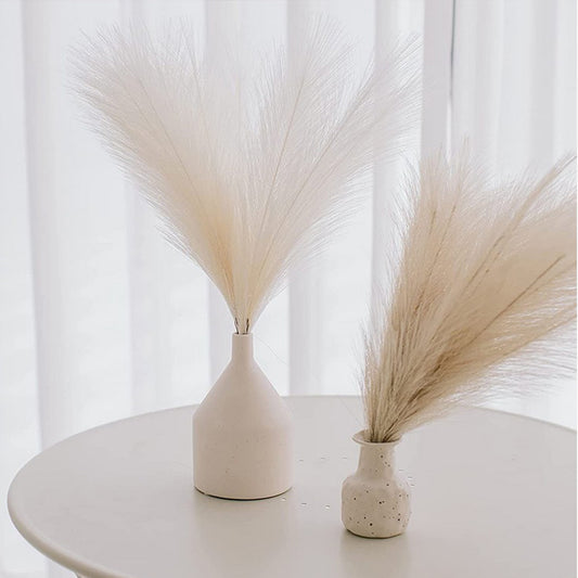 4Pcs Beige Faux Pampas Grass 50cm Tall Artificial Reed Fluffy Stems Home Decor