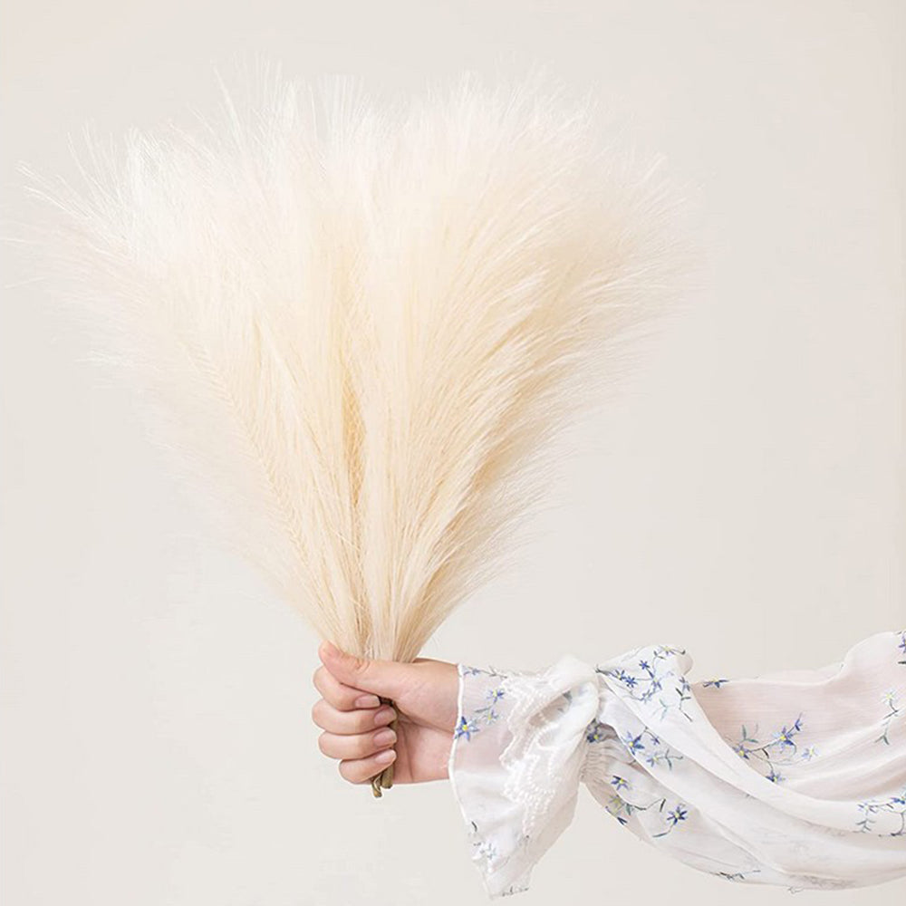 4Pcs Beige Faux Pampas Grass 50cm Tall Artificial Reed Fluffy Stems Home Decor