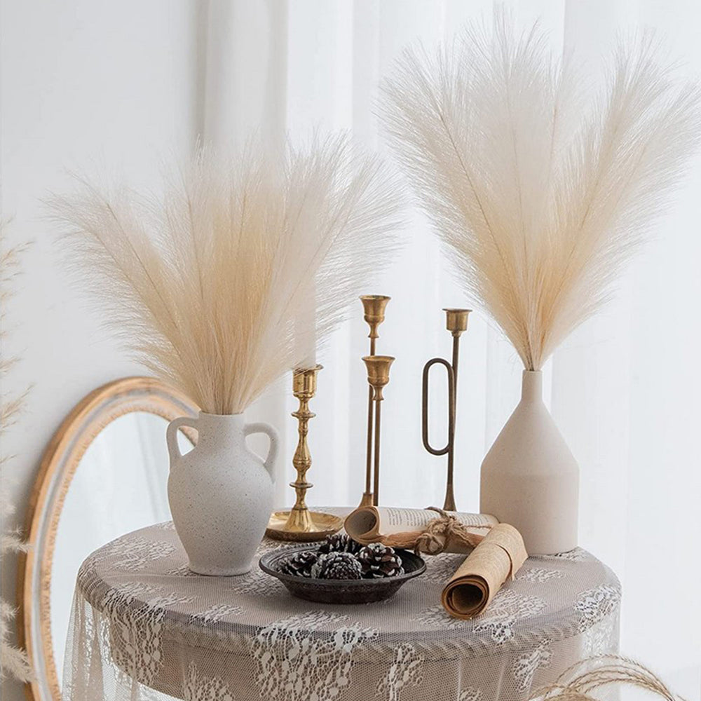 4Pcs Beige Faux Pampas Grass 50cm Tall Artificial Reed Fluffy Stems Home Decor
