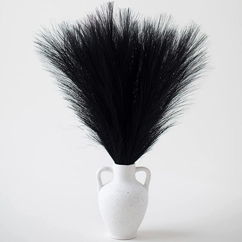 4Pcs Black Faux Pampas Grass 50cm Tall Artificial Reed Fluffy Stems Home Decor