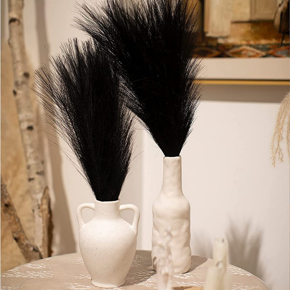4Pcs Black Faux Pampas Grass 50cm Tall Artificial Reed Fluffy Stems Home Decor
