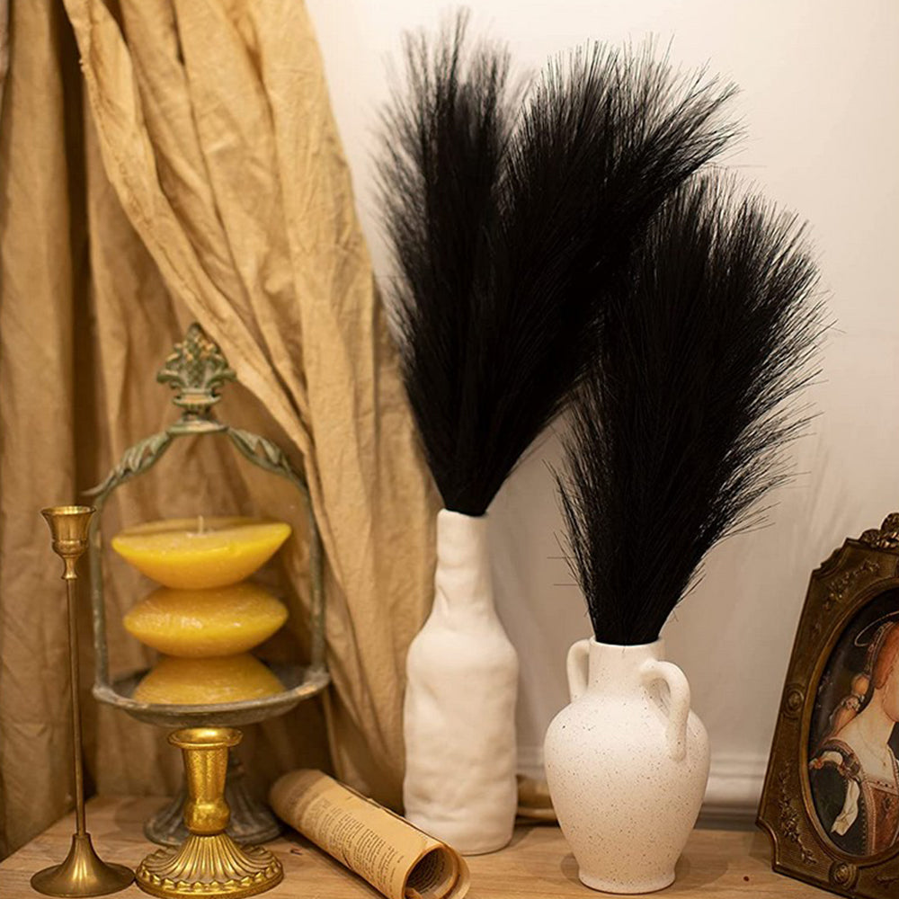 4Pcs Black Faux Pampas Grass 50cm Tall Artificial Reed Fluffy Stems Home Decor