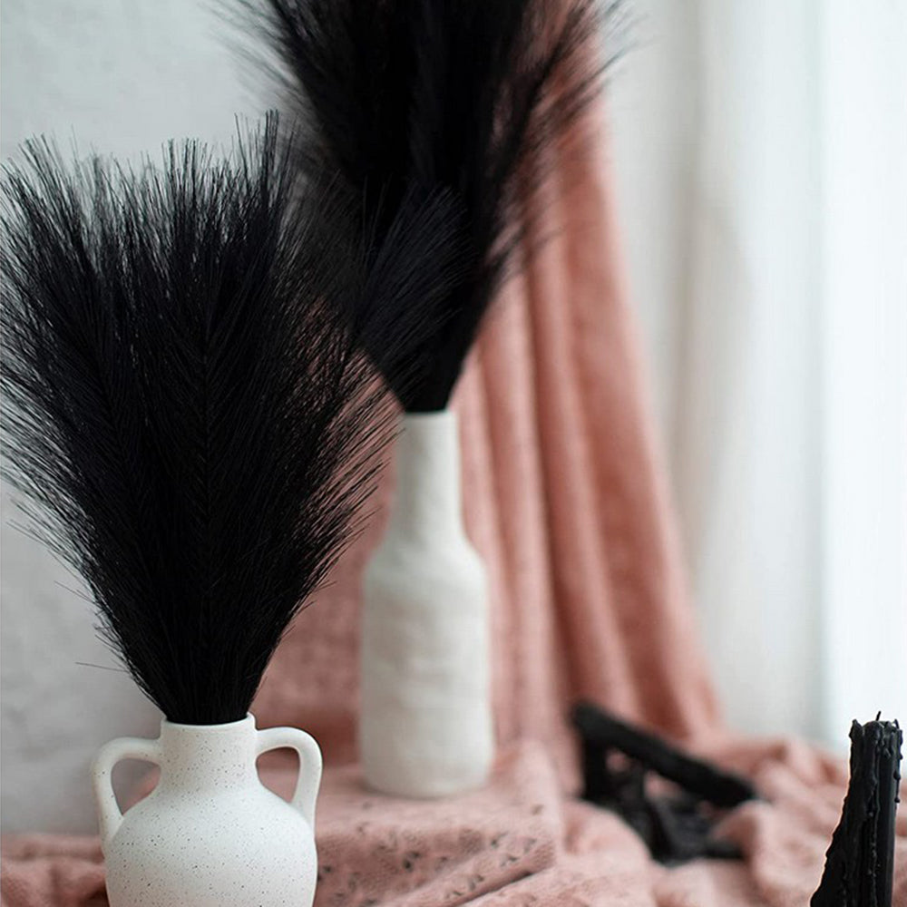 4Pcs Black Faux Pampas Grass 50cm Tall Artificial Reed Fluffy Stems Home Decor