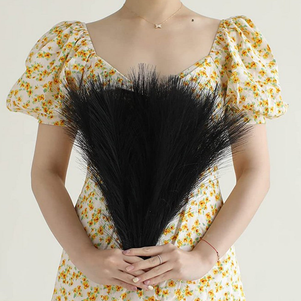 4Pcs Black Faux Pampas Grass 50cm Tall Artificial Reed Fluffy Stems Home Decor