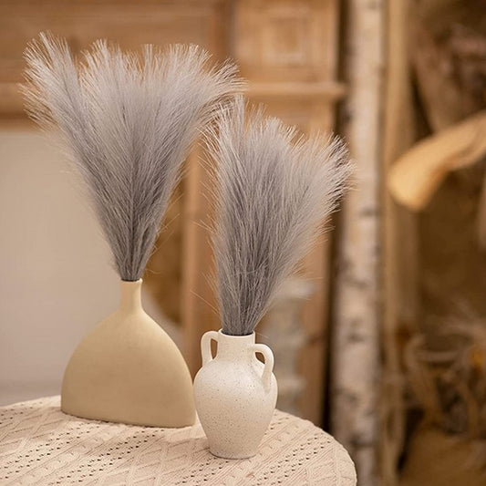 4Pcs Grey Faux Pampas Grass 50cm Tall Artificial Reed Fluffy Stems Home Decor
