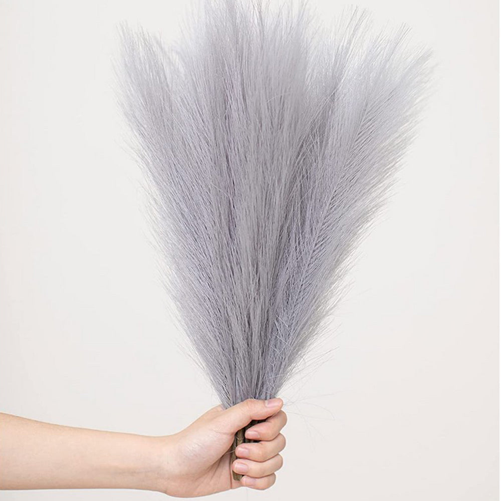 4Pcs Grey Faux Pampas Grass 50cm Tall Artificial Reed Fluffy Stems Home Decor