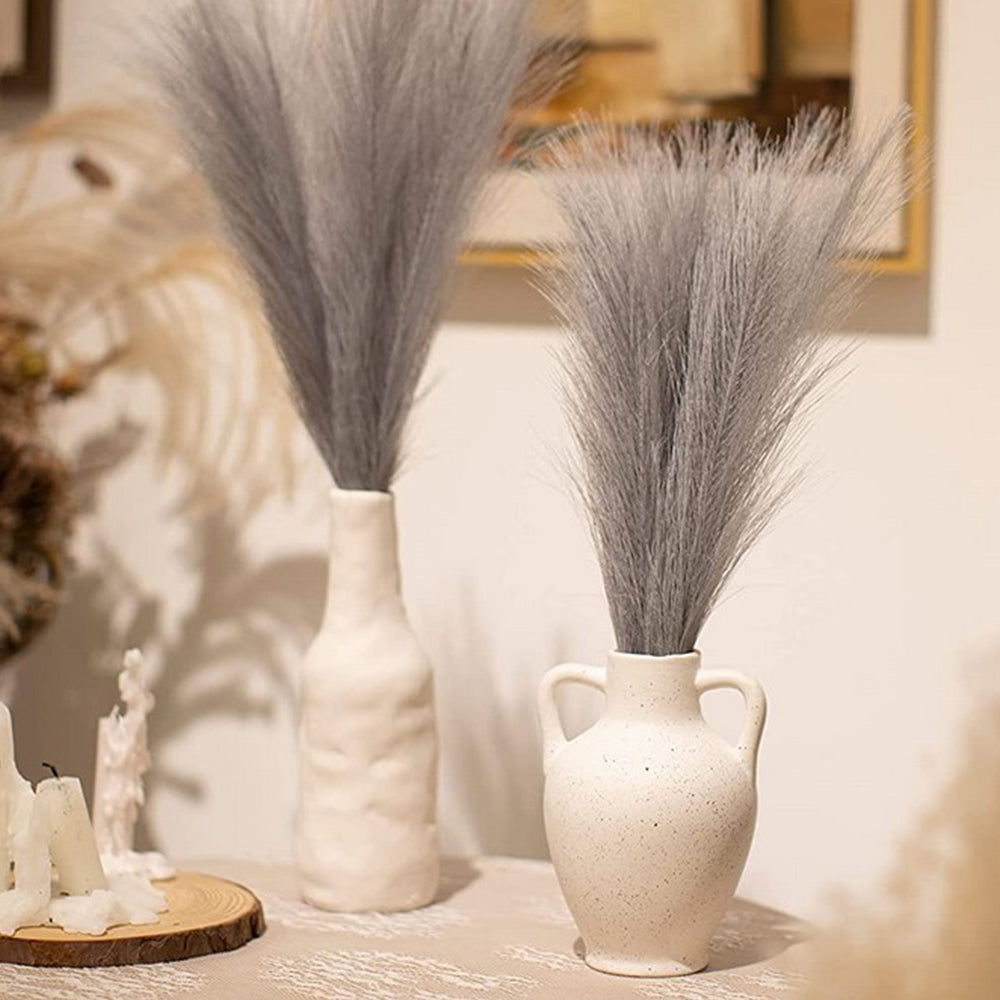 4Pcs Grey Faux Pampas Grass 50cm Tall Artificial Reed Fluffy Stems Home Decor