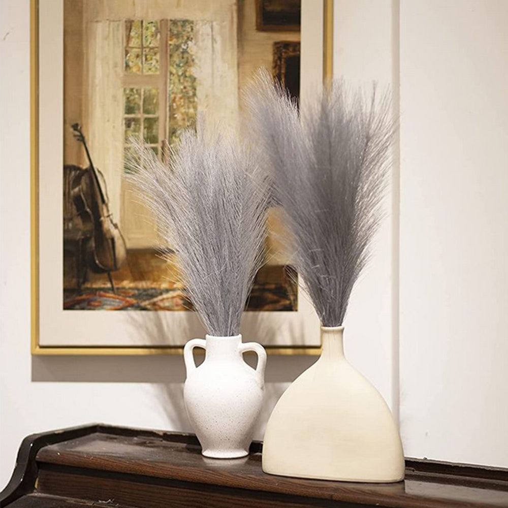 4Pcs Grey Faux Pampas Grass 50cm Tall Artificial Reed Fluffy Stems Home Decor