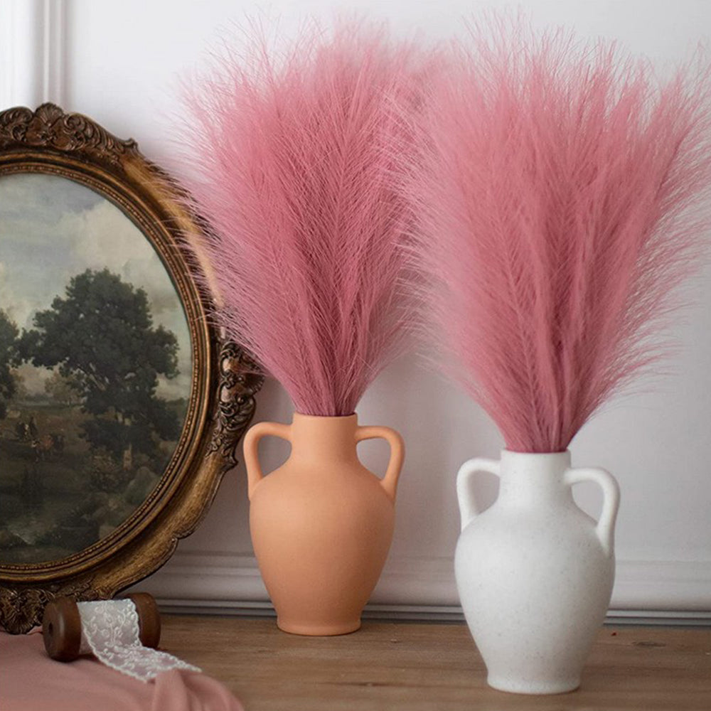 4Pcs Pink Faux Pampas Grass 50cm Tall Artificial Reed Fluffy Stems Home Decor