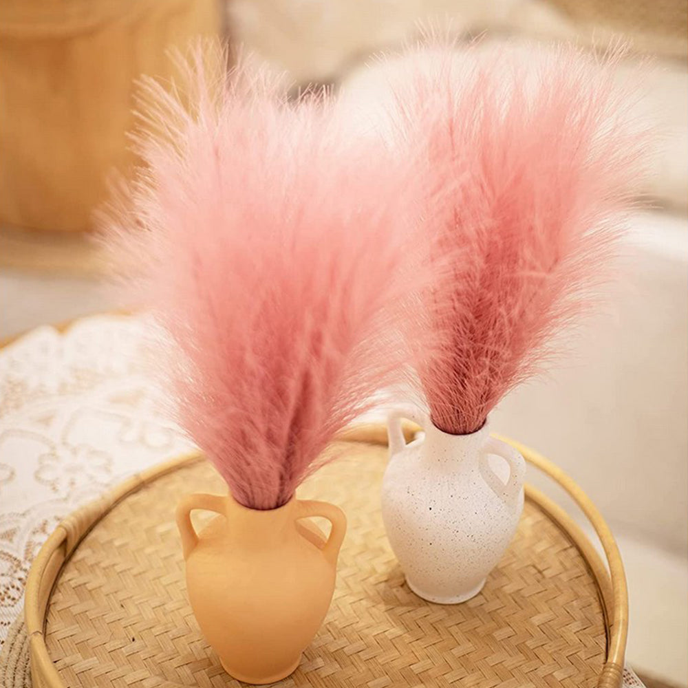 4Pcs Pink Faux Pampas Grass 50cm Tall Artificial Reed Fluffy Stems Home Decor