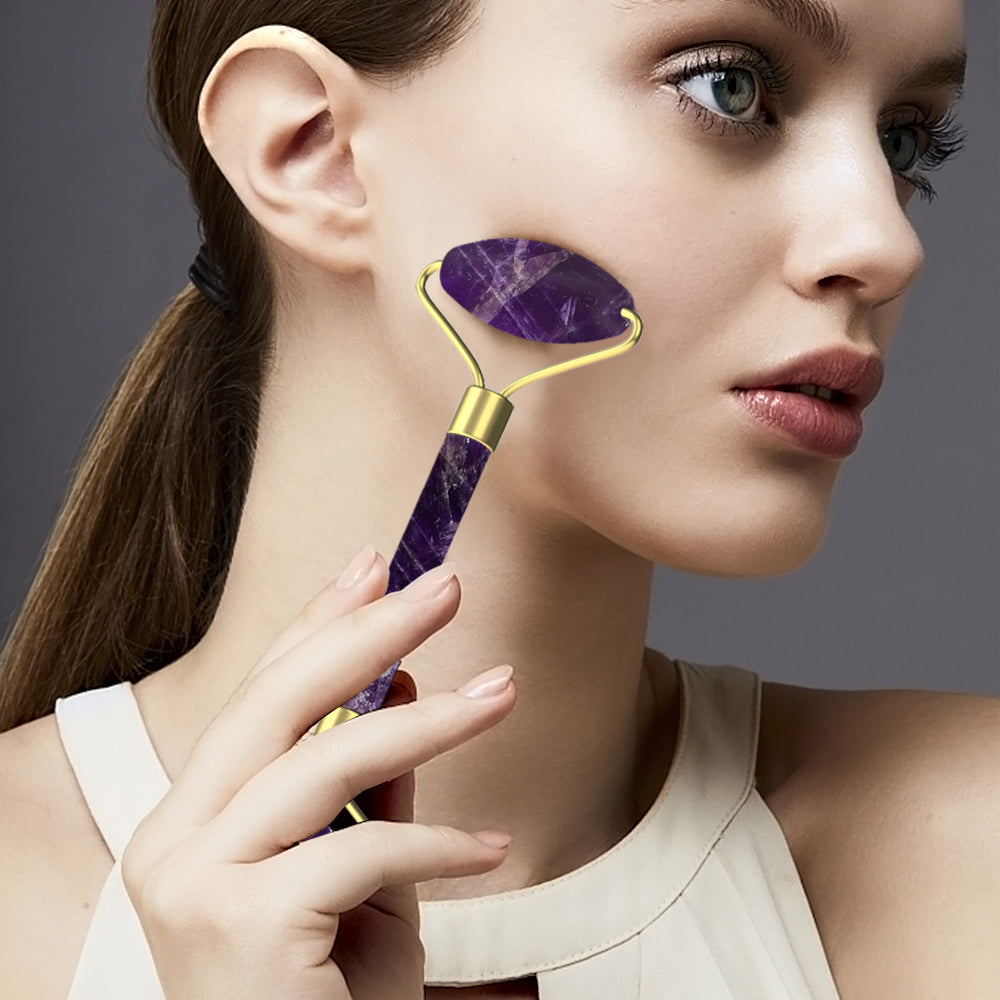 Purple Jade Roller Face Neck Gua Sha Scraping Massager Set