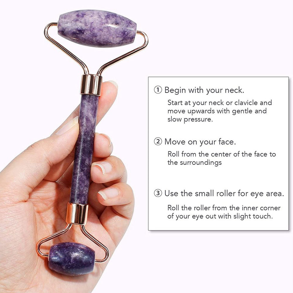 Purple Jade Roller Face Neck Gua Sha Scraping Massager Set