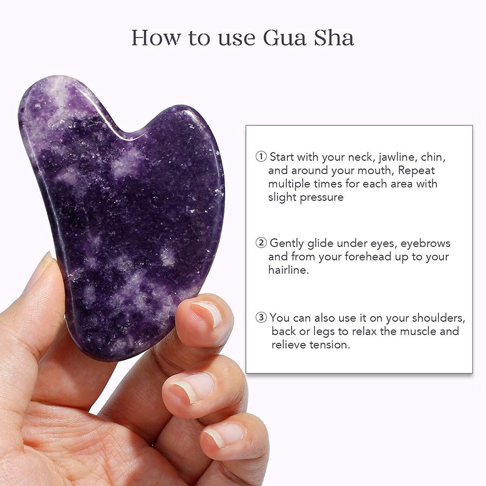 Purple Jade Roller Face Neck Gua Sha Scraping Massager Set
