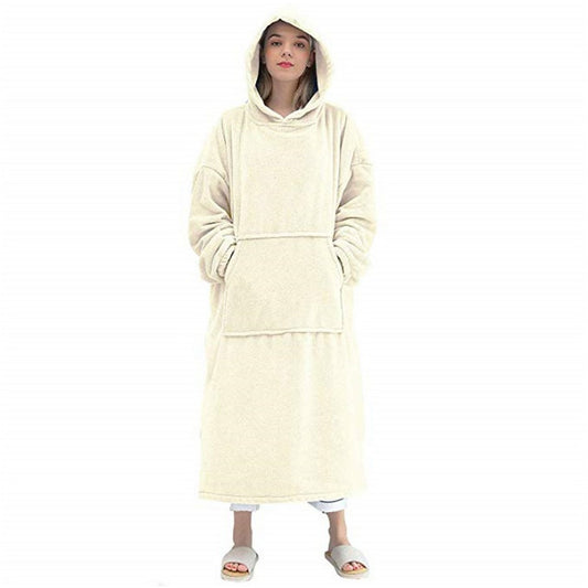 Beige Unisex Hoodie Blanket Hooded Oversized Long Wearable Throw Blanket