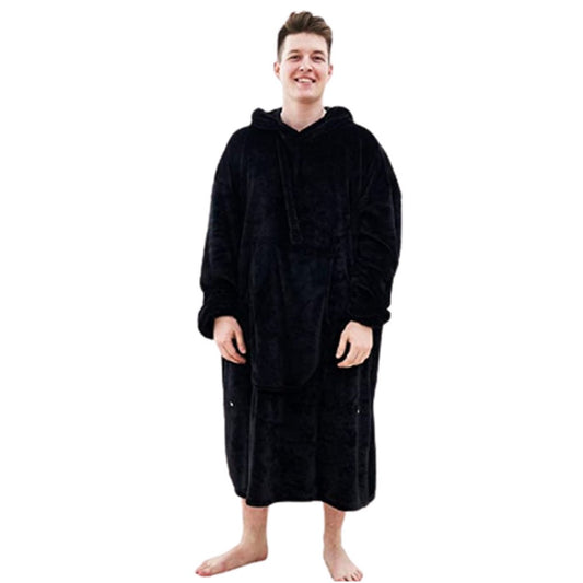Black Unisex Hoodie Blanket Hooded Oversized Long Wearable Throw Blanket