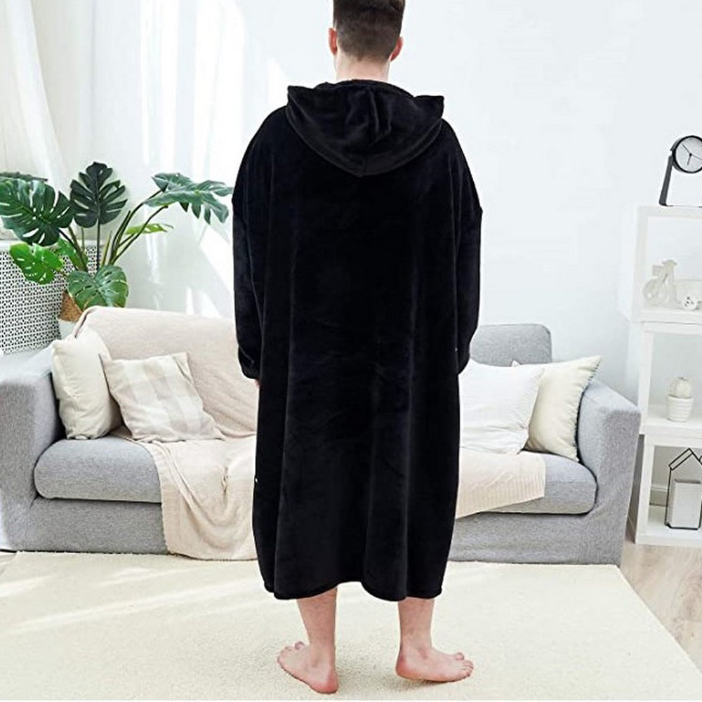 Black Unisex Hoodie Blanket Hooded Oversized Long Wearable Throw Blanket