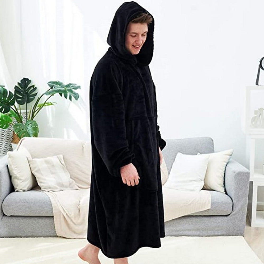 Black Unisex Hoodie Blanket Hooded Oversized Long Wearable Throw Blanket