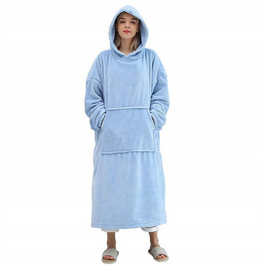 Blue Unisex Hoodie Blanket Hooded Oversized Long Wearable Throw Blanket