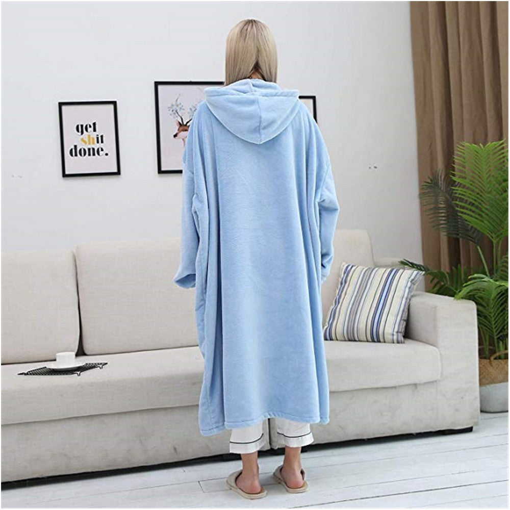 Blue Unisex Hoodie Blanket Hooded Oversized Long Wearable Throw Blanket