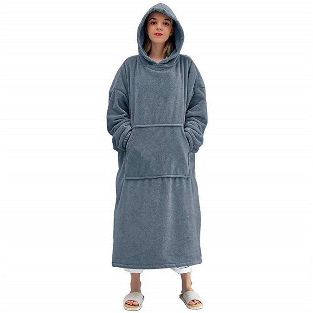 Grey Unisex Hoodie Blanket Hooded Oversized Long Wearable Throw Blanket