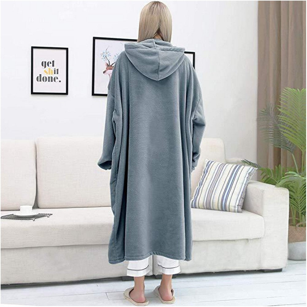 Grey Unisex Hoodie Blanket Hooded Oversized Long Wearable Throw Blanket