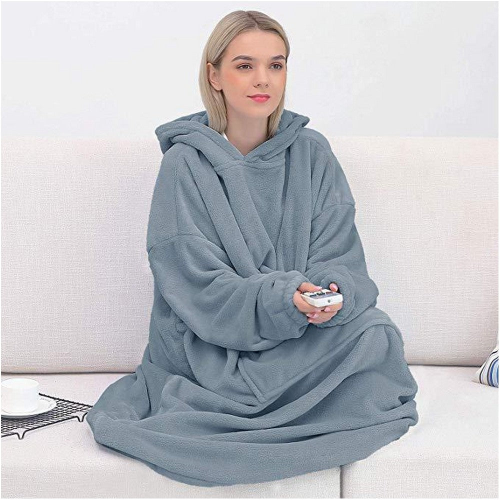 Grey Unisex Hoodie Blanket Hooded Oversized Long Wearable Throw Blanket