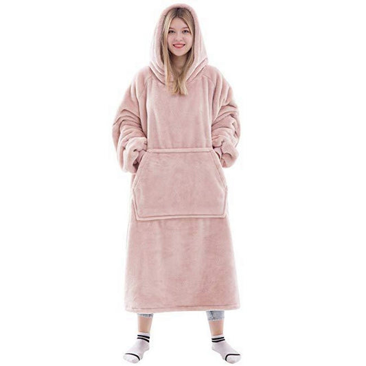 Pink Unisex Hoodie Blanket Hooded Oversized Long Wearable Throw Blanket