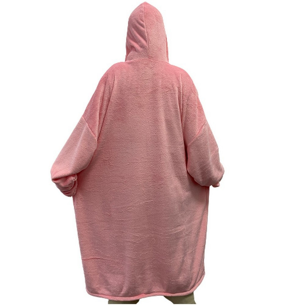 Pink Unisex Hoodie Blanket Hooded Oversized Long Wearable Throw Blanket