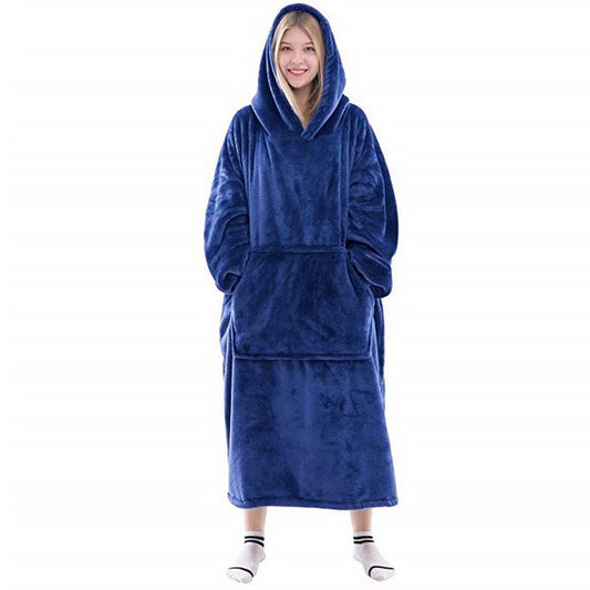 Royal Blue Unisex Hoodie Blanket Hooded Oversized Wearable Throw Blanket