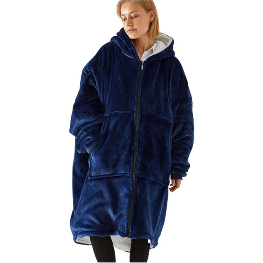 Blue Unisex Zip up Hoodie Blanket Hooded Oversized Wearable Throw Blanket