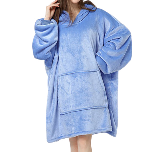 Blue Unisex Hoodie Blanket Hooded Oversized Wearable Throw Blanket Adult