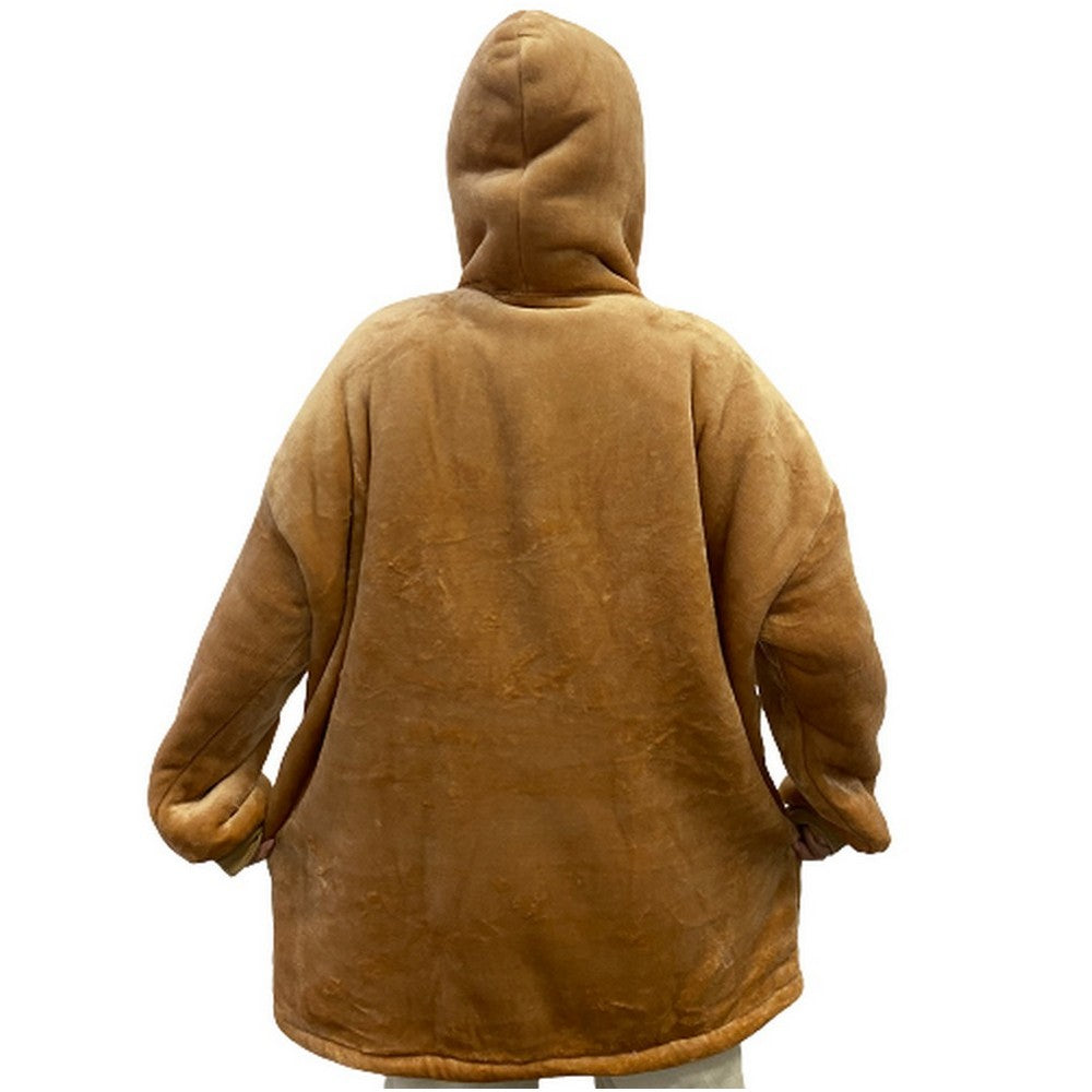 Brown Unisex Hoodie Blanket Hooded Oversized Wearable Throw Blanket Adult