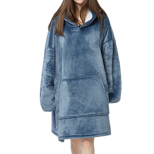 Blue-grey Unisex Hoodie Blanket Hooded Oversized Wearable Throw Blanket