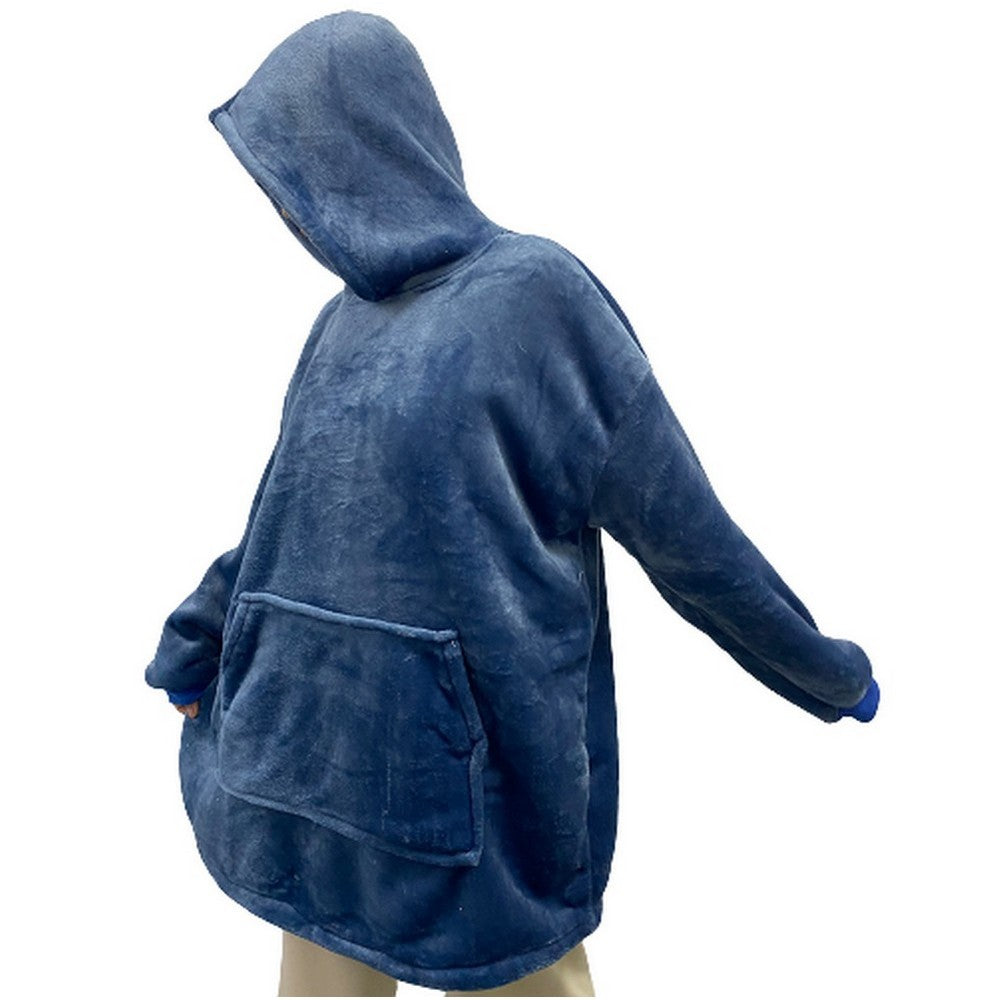 Blue-grey Unisex Hoodie Blanket Hooded Oversized Wearable Throw Blanket