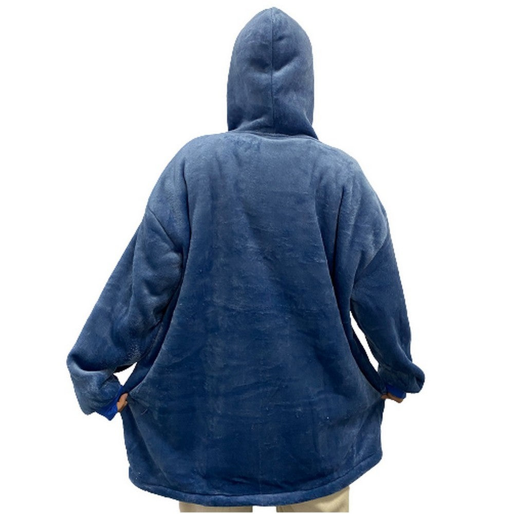 Blue-grey Unisex Hoodie Blanket Hooded Oversized Wearable Throw Blanket